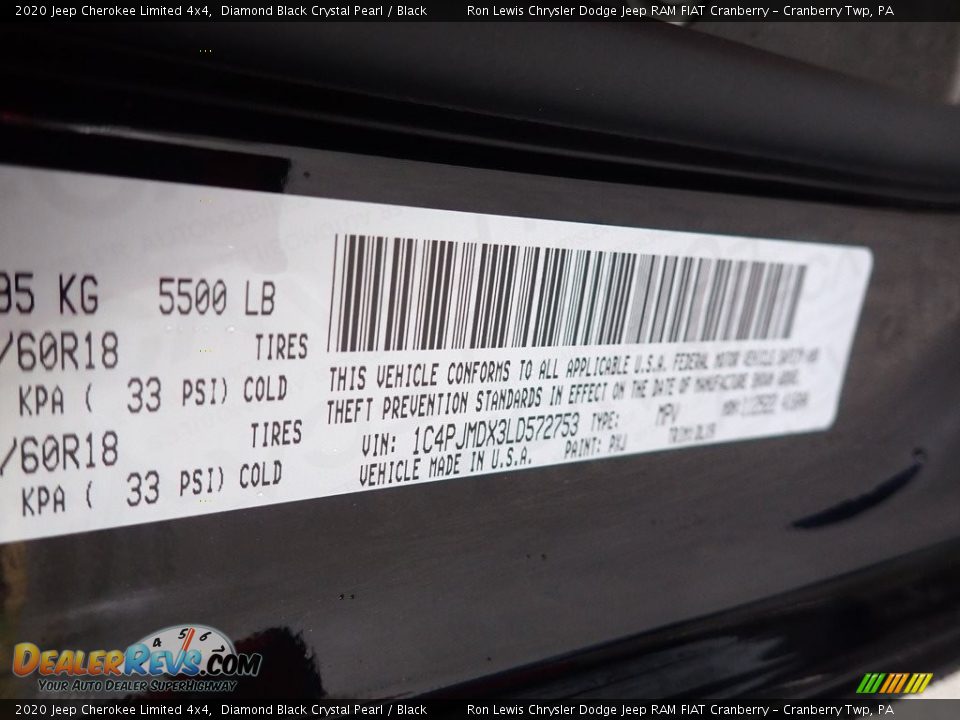 2020 Jeep Cherokee Limited 4x4 Diamond Black Crystal Pearl / Black Photo #15