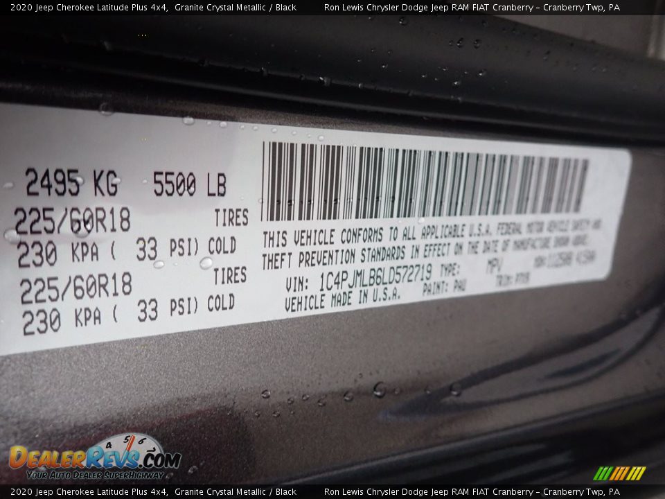 2020 Jeep Cherokee Latitude Plus 4x4 Granite Crystal Metallic / Black Photo #13
