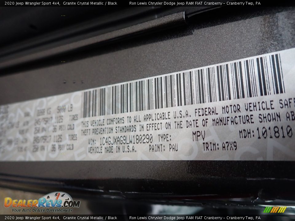 2020 Jeep Wrangler Sport 4x4 Granite Crystal Metallic / Black Photo #14