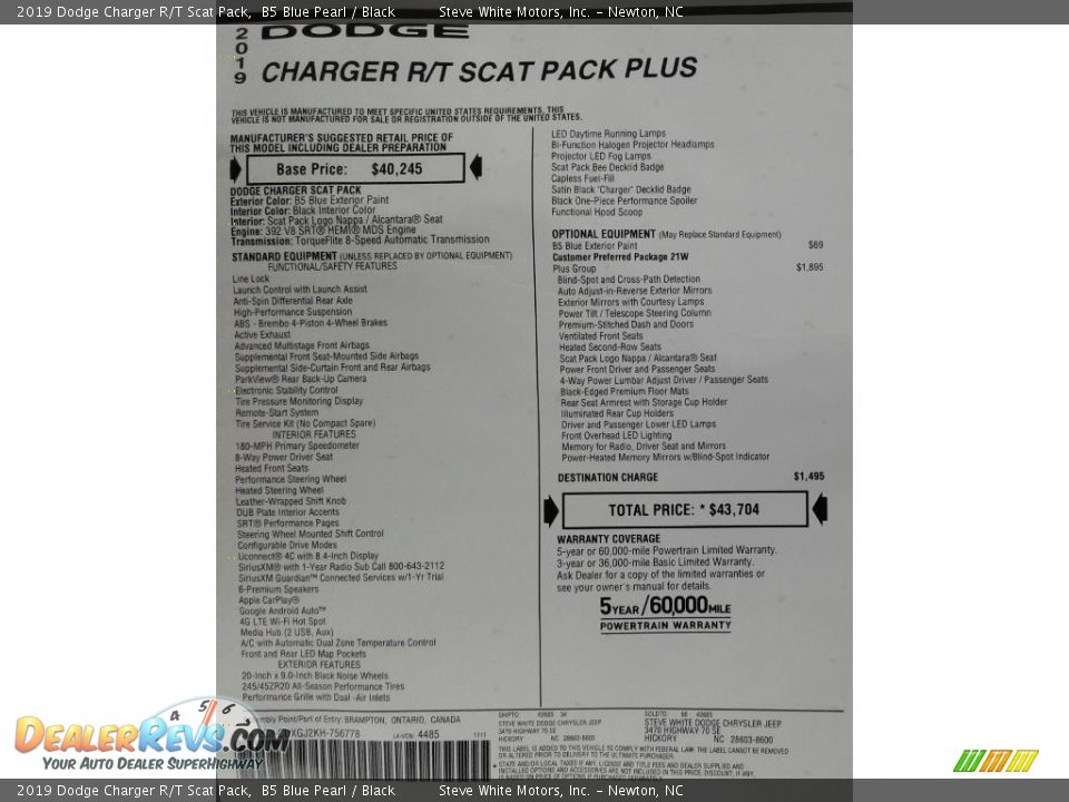 2019 Dodge Charger R/T Scat Pack B5 Blue Pearl / Black Photo #36