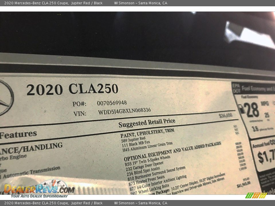 2020 Mercedes-Benz CLA 250 Coupe Window Sticker Photo #11