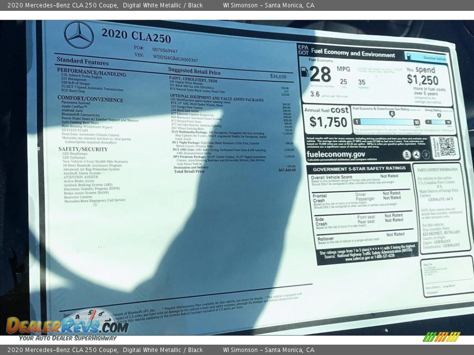 2020 Mercedes-Benz CLA 250 Coupe Window Sticker Photo #10