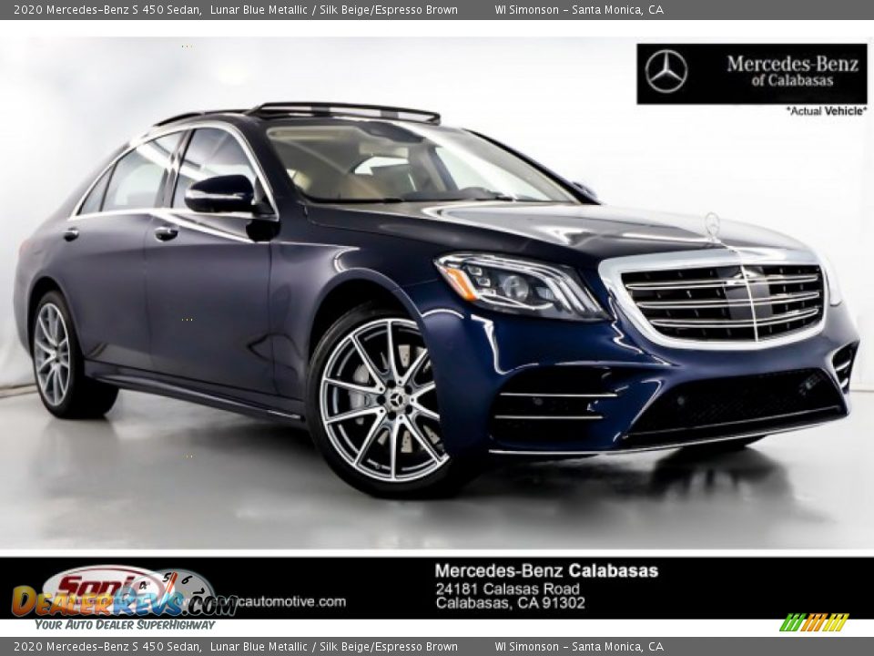 2020 Mercedes-Benz S 450 Sedan Lunar Blue Metallic / Silk Beige/Espresso Brown Photo #1