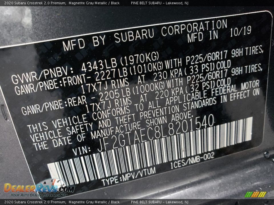 2020 Subaru Crosstrek 2.0 Premium Magnetite Gray Metallic / Black Photo #9