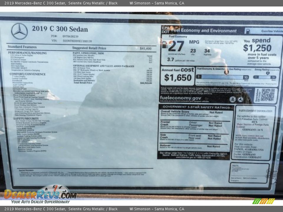 2019 Mercedes-Benz C 300 Sedan Selenite Grey Metallic / Black Photo #10