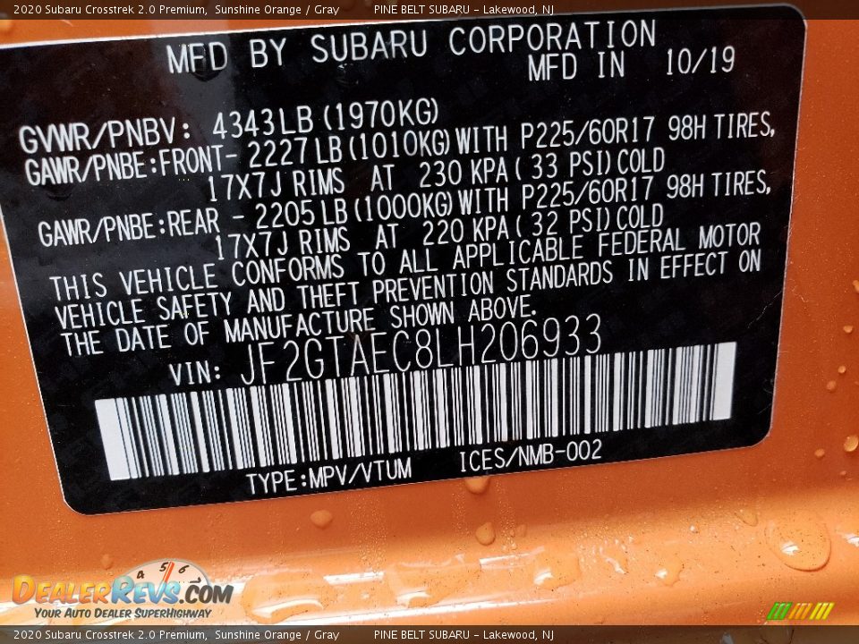 2020 Subaru Crosstrek 2.0 Premium Sunshine Orange / Gray Photo #10
