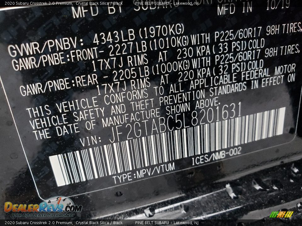2020 Subaru Crosstrek 2.0 Premium Crystal Black Silica / Black Photo #9