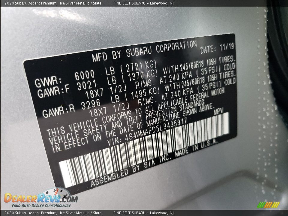 2020 Subaru Ascent Premium Ice Silver Metallic / Slate Photo #9