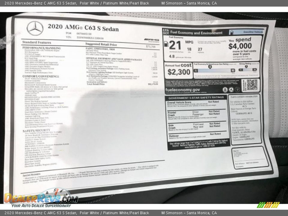 2020 Mercedes-Benz C AMG 63 S Sedan Window Sticker Photo #11