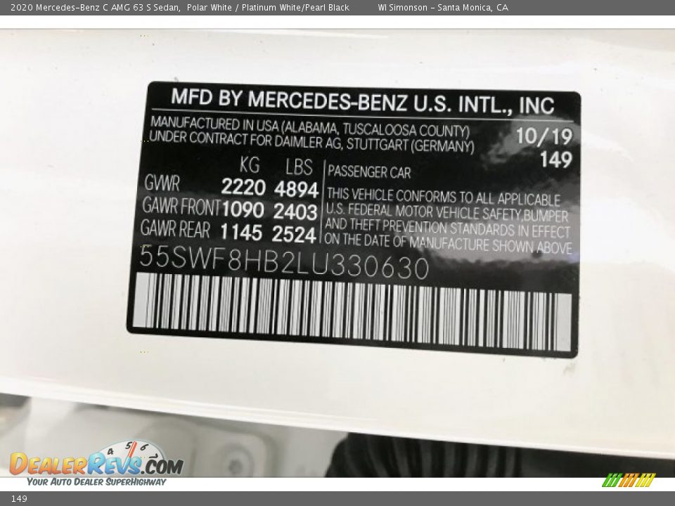 Mercedes-Benz Color Code 149 Polar White