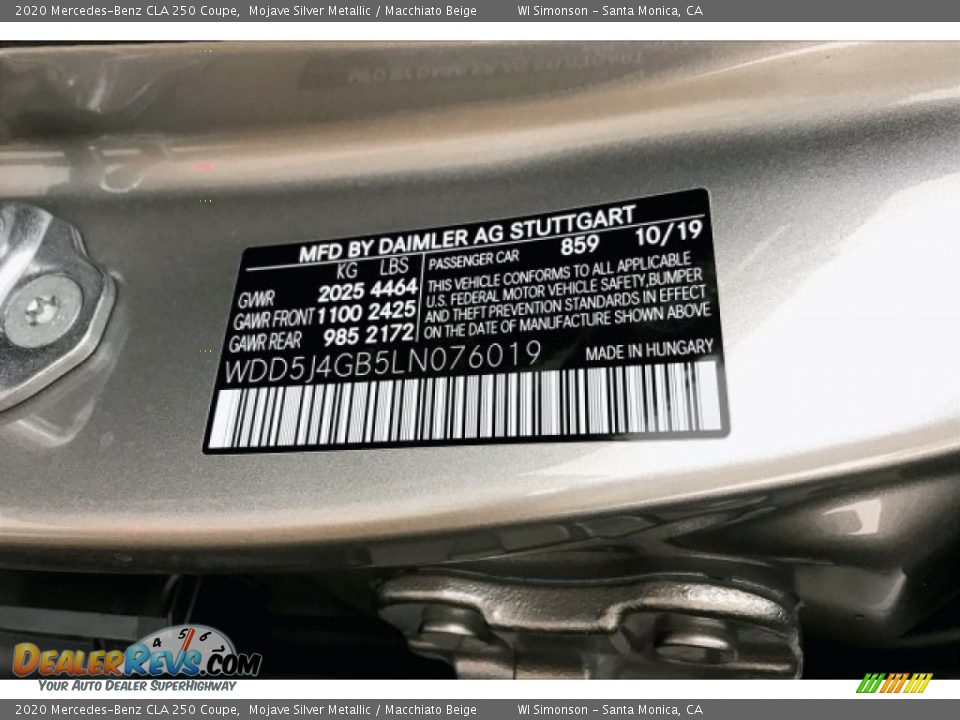 2020 Mercedes-Benz CLA 250 Coupe Mojave Silver Metallic / Macchiato Beige Photo #11