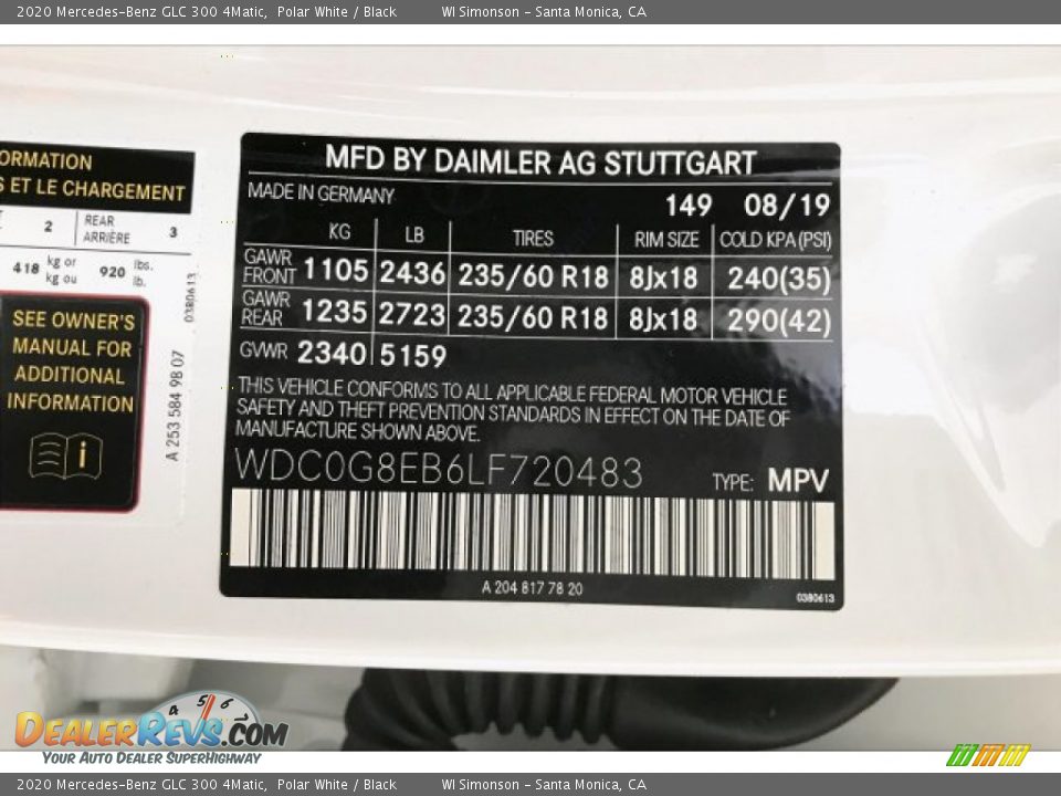 2020 Mercedes-Benz GLC 300 4Matic Polar White / Black Photo #11