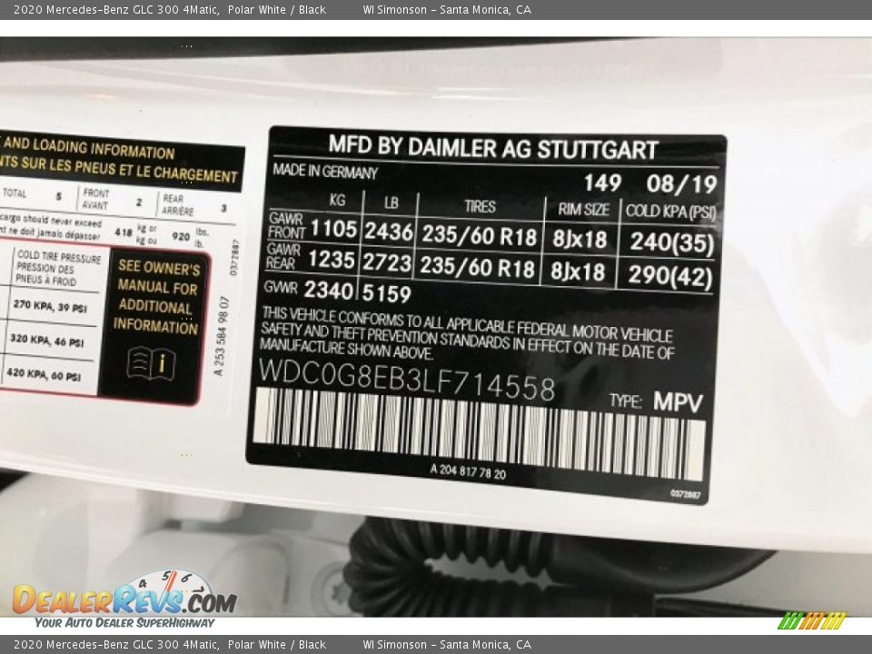 2020 Mercedes-Benz GLC 300 4Matic Polar White / Black Photo #11