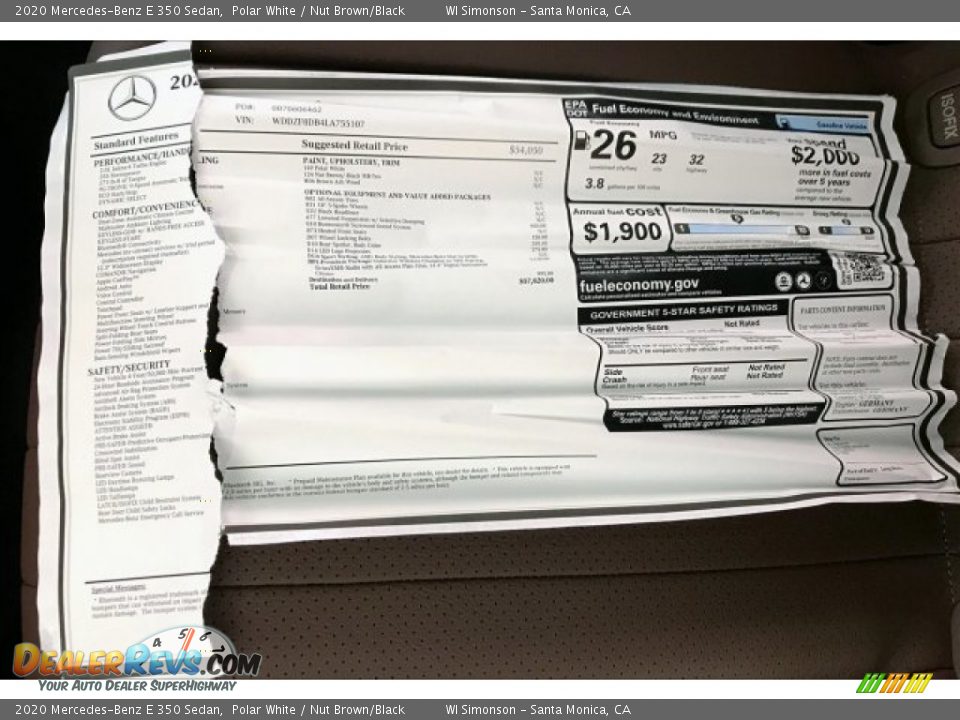 2020 Mercedes-Benz E 350 Sedan Polar White / Nut Brown/Black Photo #10