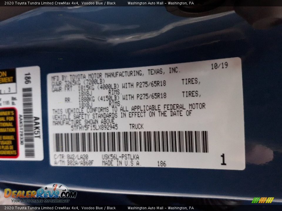 2020 Toyota Tundra Limited CrewMax 4x4 Voodoo Blue / Black Photo #24