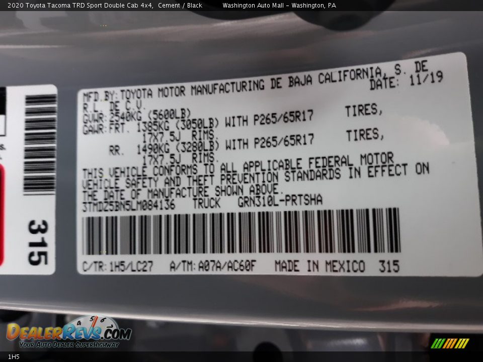 Toyota Color Code 1H5 Cement