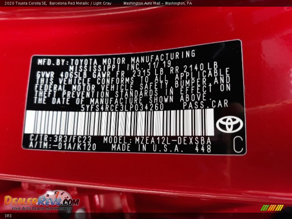 Toyota Color Code 3R3 Barcelona Red Metallic