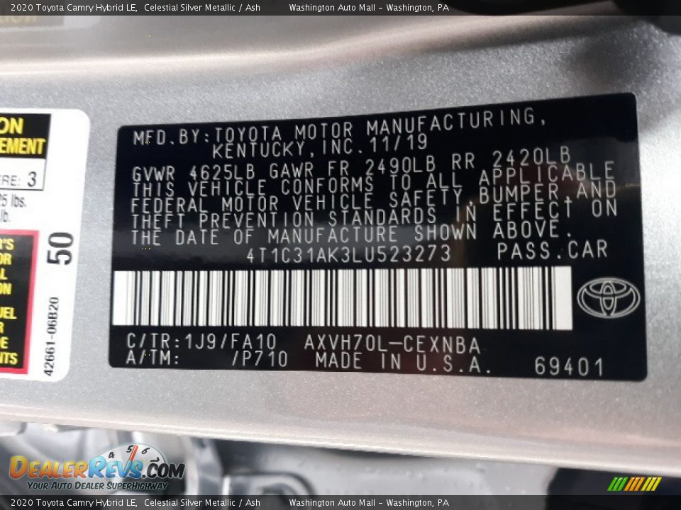 2020 Toyota Camry Hybrid LE Celestial Silver Metallic / Ash Photo #22