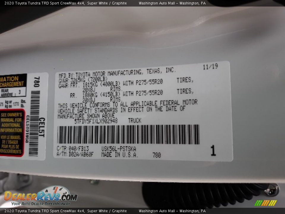 2020 Toyota Tundra TRD Sport CrewMax 4x4 Super White / Graphite Photo #24