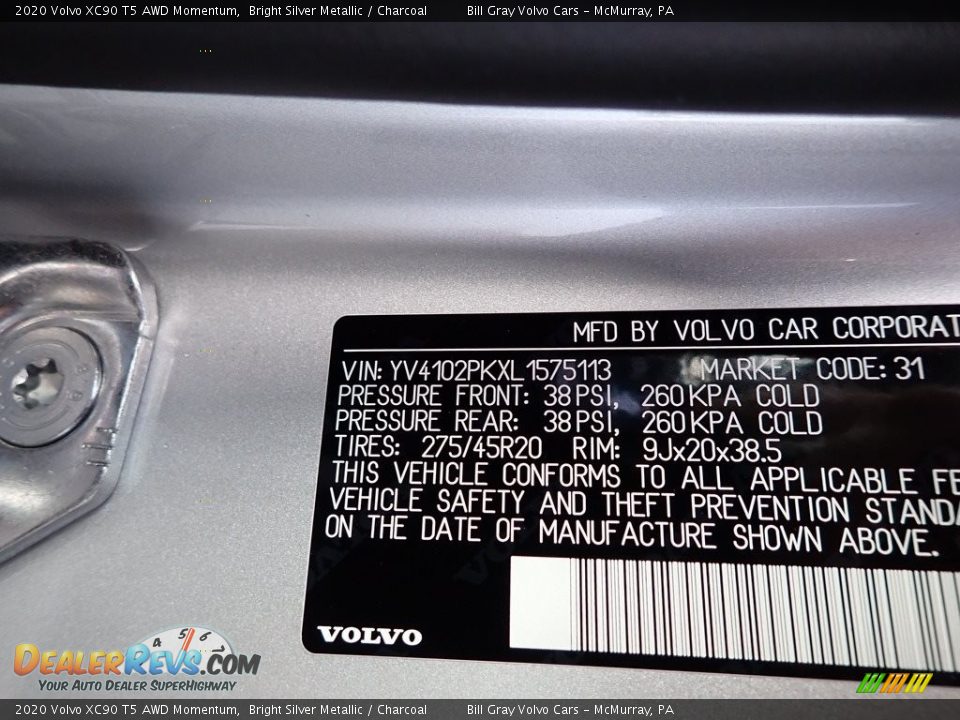 2020 Volvo XC90 T5 AWD Momentum Bright Silver Metallic / Charcoal Photo #11