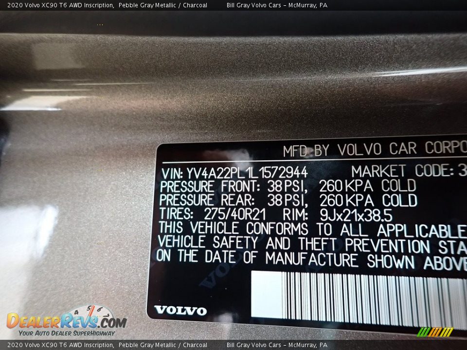 2020 Volvo XC90 T6 AWD Inscription Pebble Gray Metallic / Charcoal Photo #11
