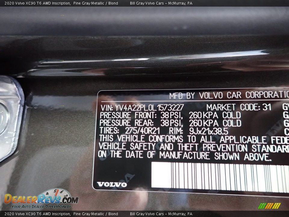 2020 Volvo XC90 T6 AWD Inscription Pine Gray Metallic / Blond Photo #11