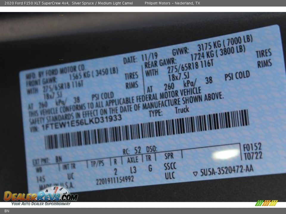 Ford Color Code BN Silver Spruce