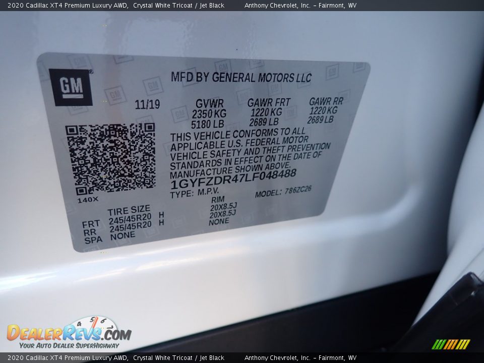 2020 Cadillac XT4 Premium Luxury AWD Crystal White Tricoat / Jet Black Photo #14
