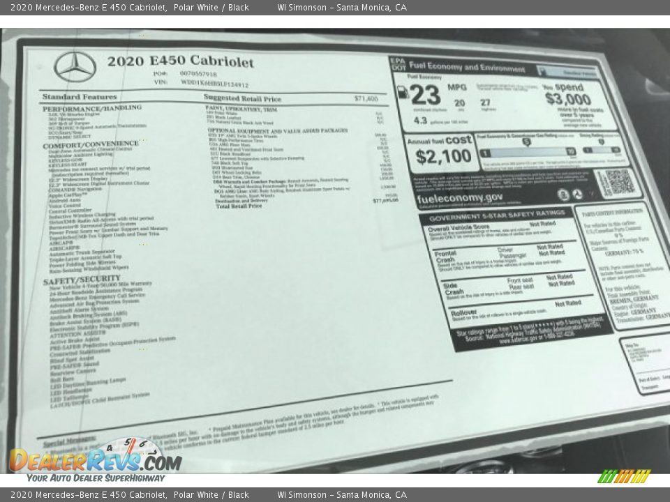 2020 Mercedes-Benz E 450 Cabriolet Window Sticker Photo #10