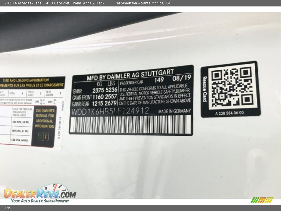 Mercedes-Benz Color Code 149 Polar White