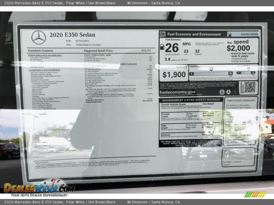 2020 Mercedes-Benz E 350 Sedan Polar White / Nut Brown/Black Photo #10
