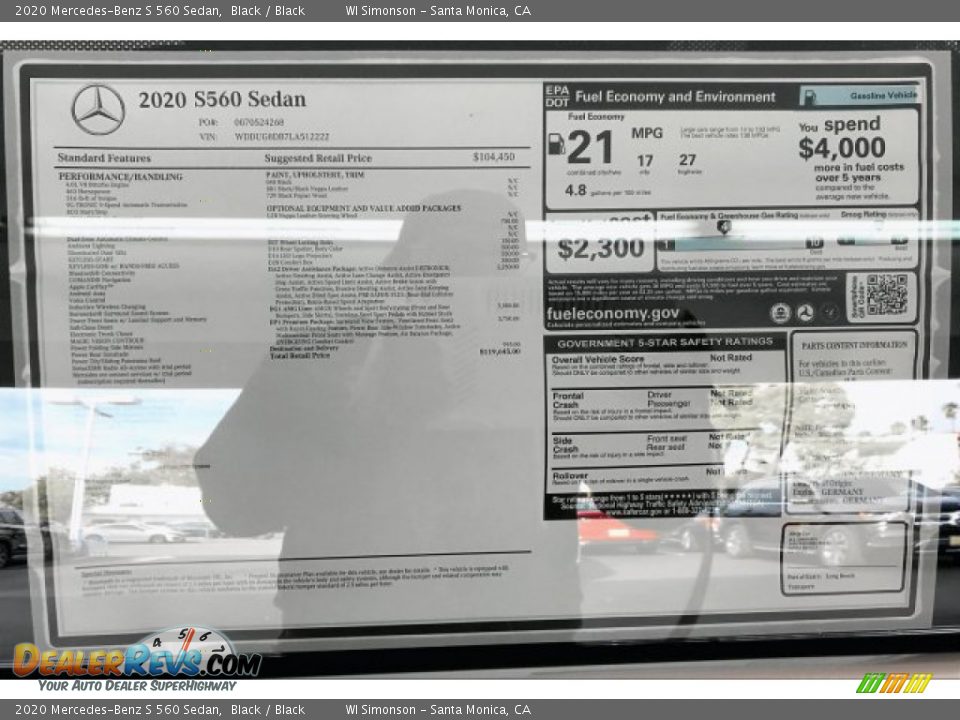 2020 Mercedes-Benz S 560 Sedan Window Sticker Photo #10