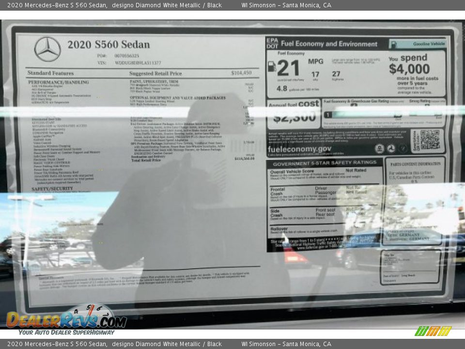 2020 Mercedes-Benz S 560 Sedan designo Diamond White Metallic / Black Photo #10
