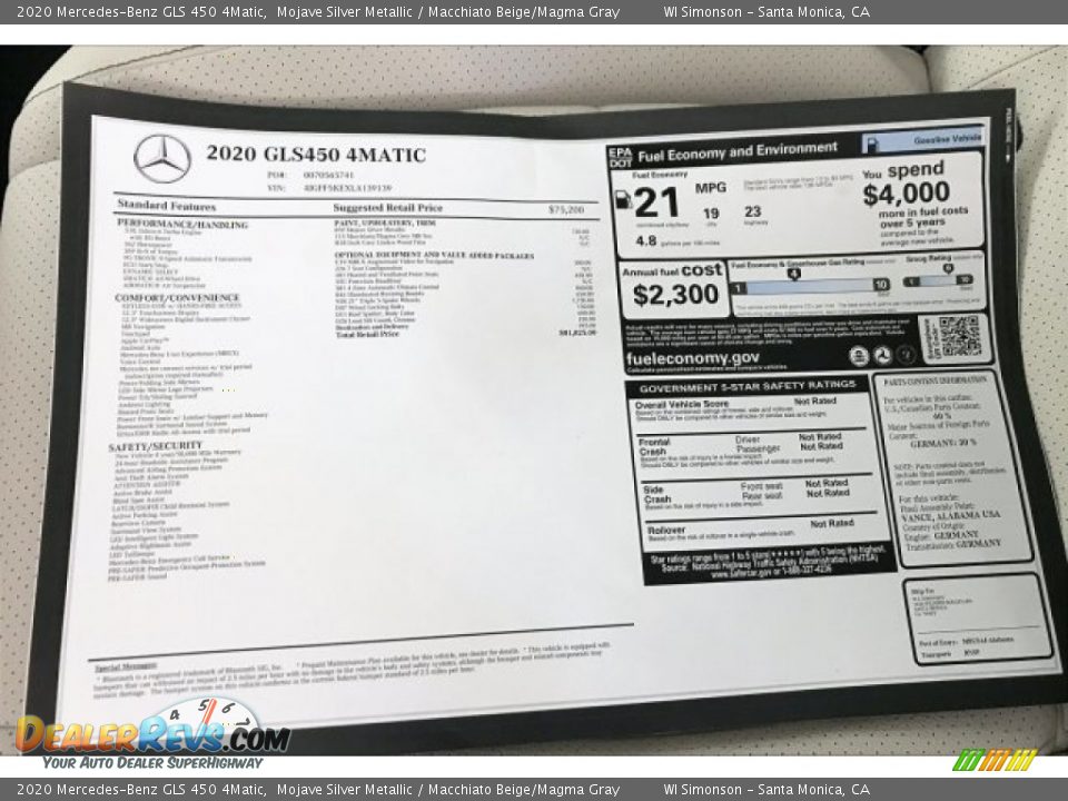 2020 Mercedes-Benz GLS 450 4Matic Window Sticker Photo #10