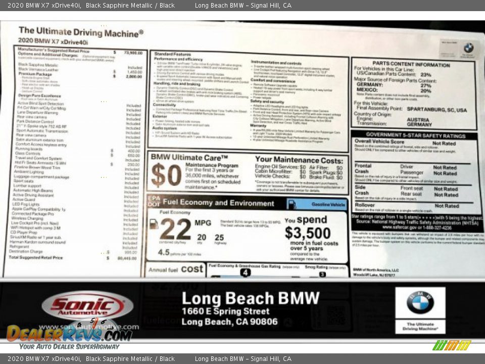 2020 BMW X7 xDrive40i Black Sapphire Metallic / Black Photo #10