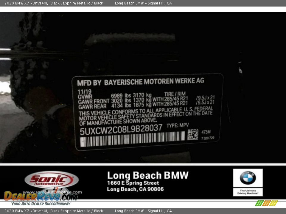 2020 BMW X7 xDrive40i Black Sapphire Metallic / Black Photo #11