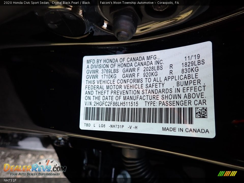Honda Color Code NH731P Crystal Black Pearl