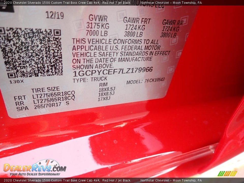 2020 Chevrolet Silverado 1500 Custom Trail Boss Crew Cab 4x4 Red Hot / Jet Black Photo #15