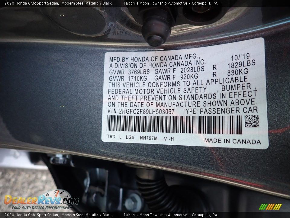 2020 Honda Civic Sport Sedan Modern Steel Metallic / Black Photo #13