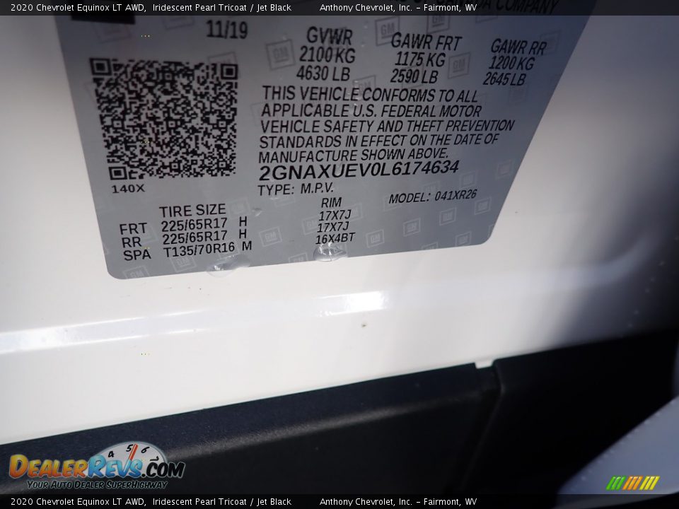 2020 Chevrolet Equinox LT AWD Iridescent Pearl Tricoat / Jet Black Photo #15