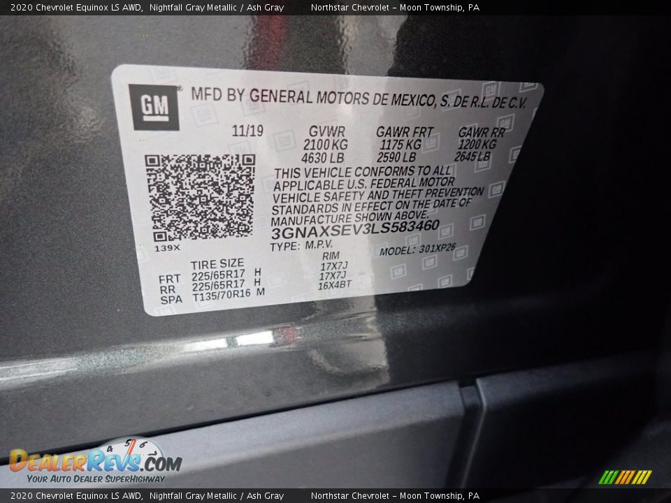 2020 Chevrolet Equinox LS AWD Nightfall Gray Metallic / Ash Gray Photo #15