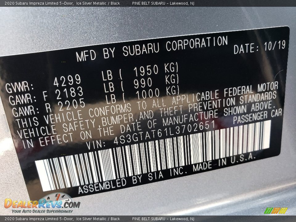 2020 Subaru Impreza Limited 5-Door Ice Silver Metallic / Black Photo #9