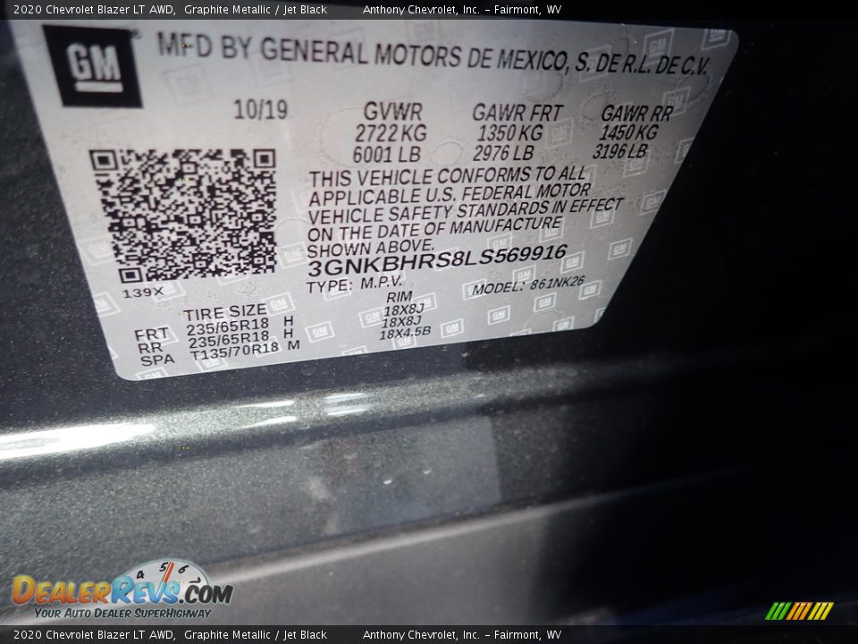 2020 Chevrolet Blazer LT AWD Graphite Metallic / Jet Black Photo #13