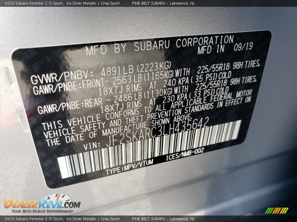 2020 Subaru Forester 2.5i Sport Ice Silver Metallic / Gray Sport Photo #9