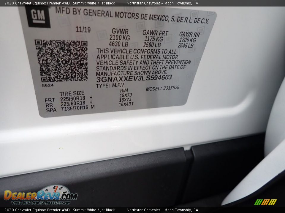 2020 Chevrolet Equinox Premier AWD Summit White / Jet Black Photo #17