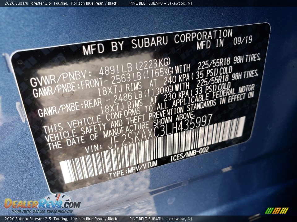 2020 Subaru Forester 2.5i Touring Horizon Blue Pearl / Black Photo #9