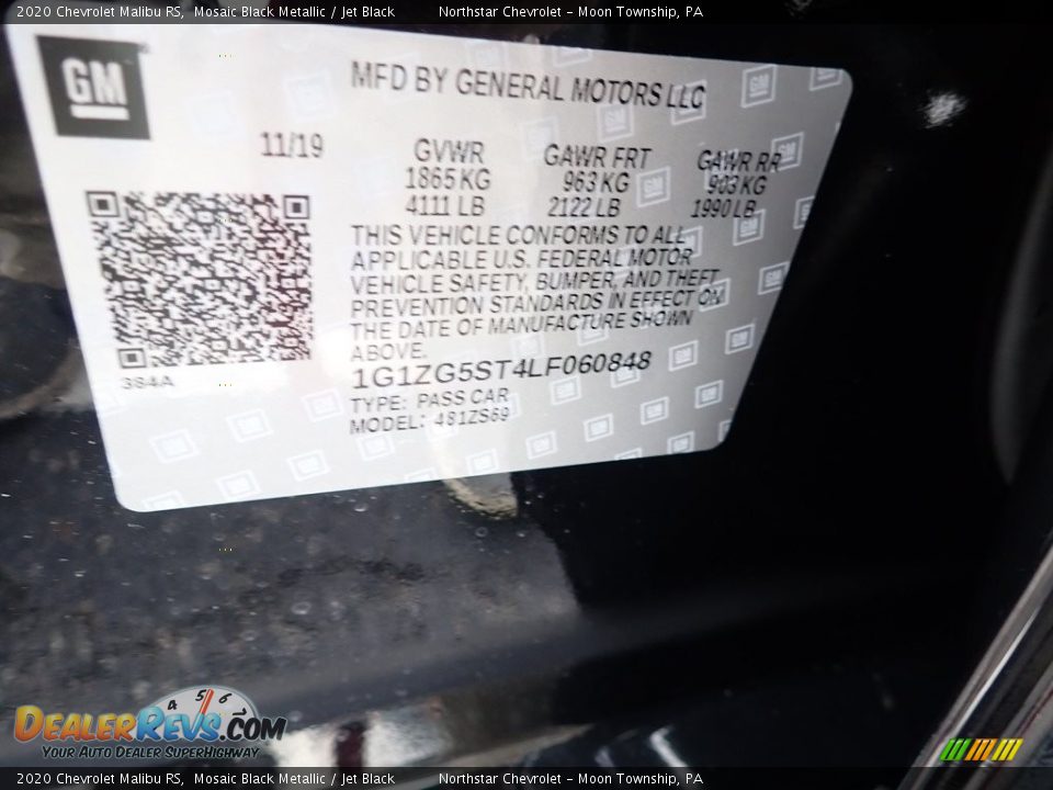 2020 Chevrolet Malibu RS Mosaic Black Metallic / Jet Black Photo #15