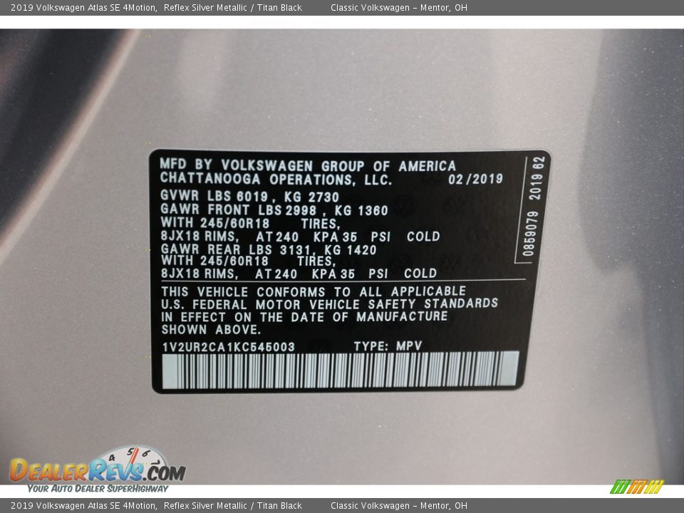 2019 Volkswagen Atlas SE 4Motion Reflex Silver Metallic / Titan Black Photo #21