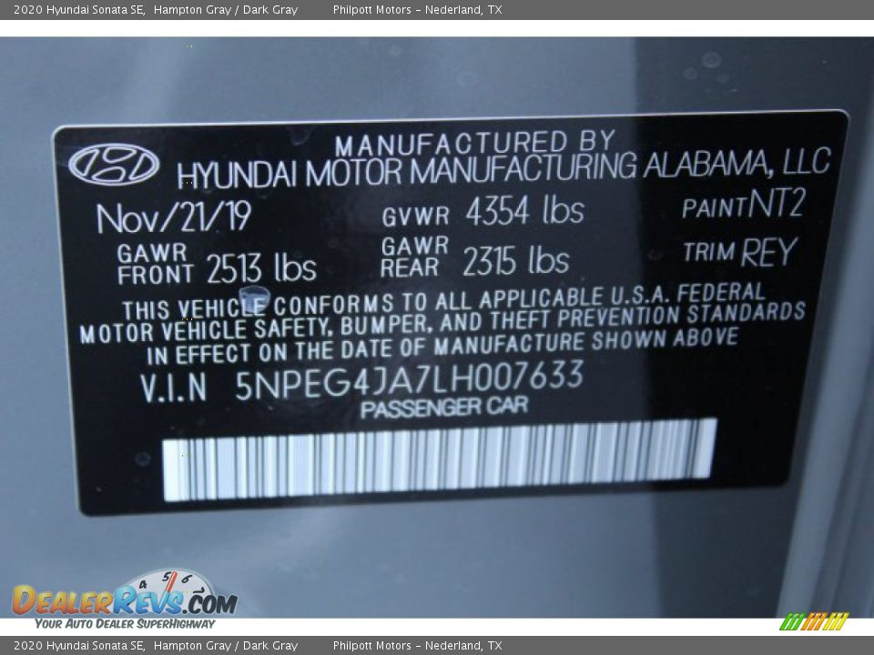 2020 Hyundai Sonata SE Hampton Gray / Dark Gray Photo #24