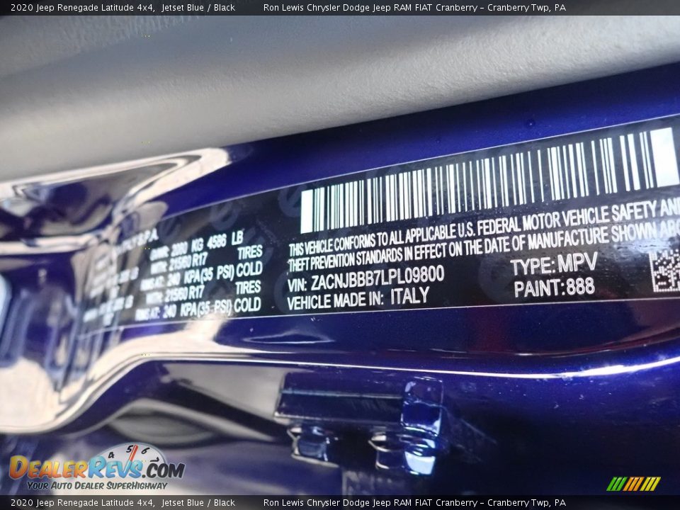 2020 Jeep Renegade Latitude 4x4 Jetset Blue / Black Photo #14